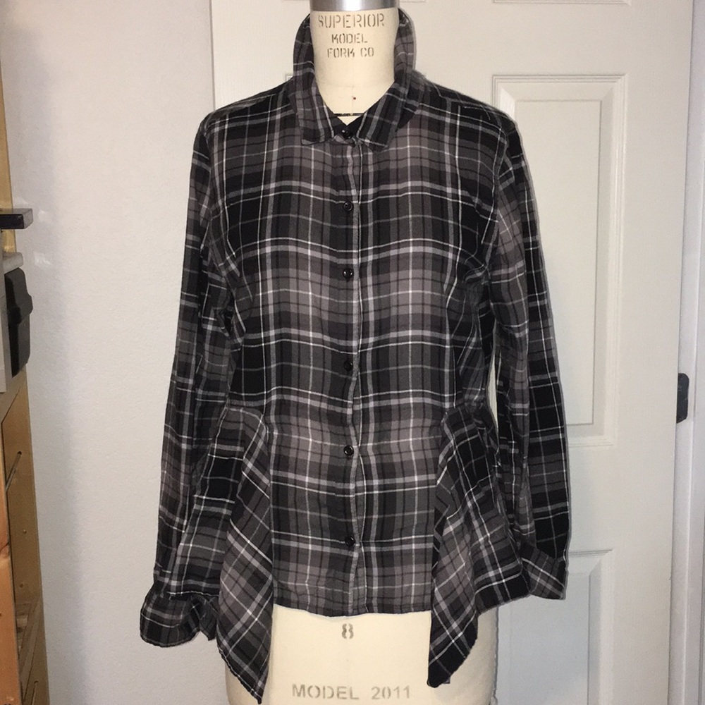 Plaid Handkerchief Button Front Top